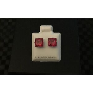 NEW~2Ct Princess Cut Ruby Gemstone Stud Earrings~.925 Sterling Silver